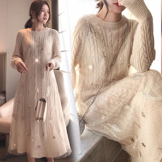 Đầm Dệt Kim Dáng Dài Phong Cách Retro Pháp Thời Trang Thu Đông Dành Cho Nữ