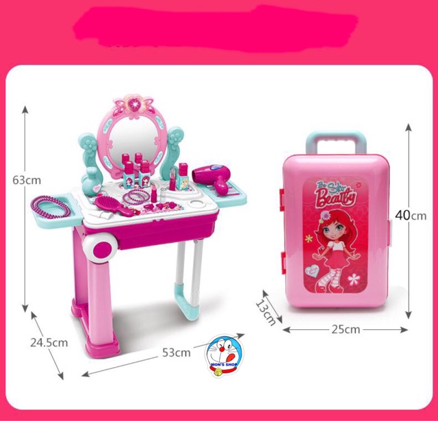 Đồ chơi bàn trang điểm dạng ba lô kéo, dùng pin, có âm thanh và ánh sáng