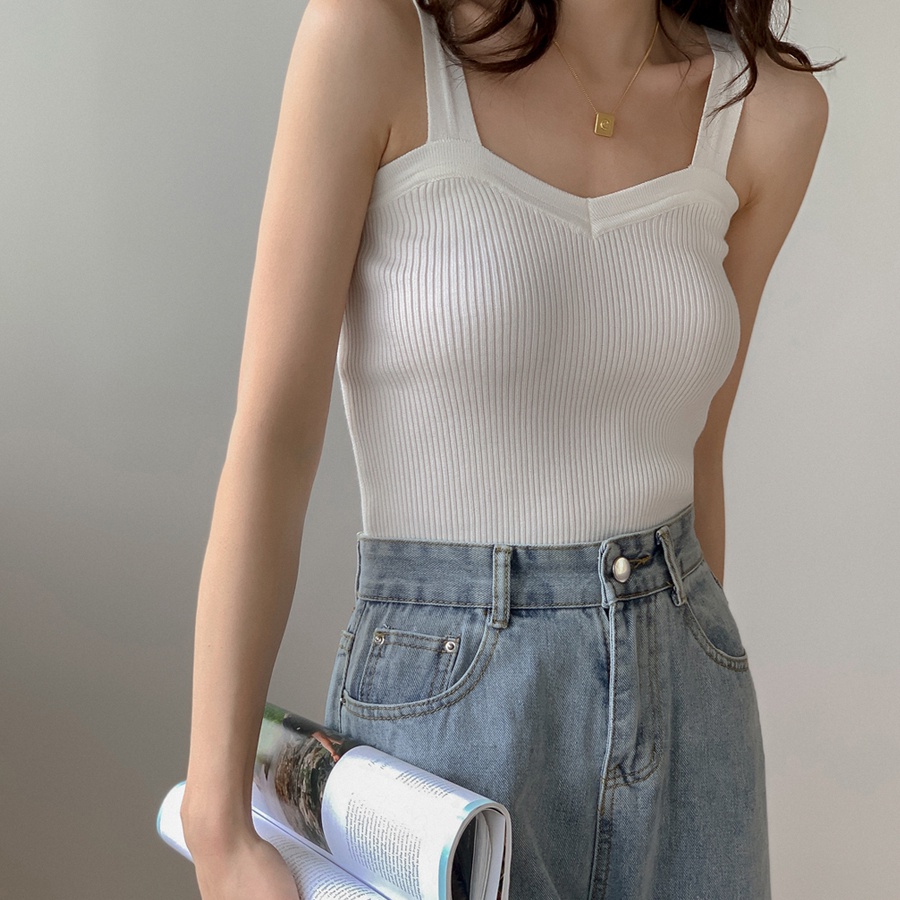 Áo Dệt Kim Hai Dây Sát Nách Cổ Chữ v Thời Trang Mùa Hè Cho Nữ