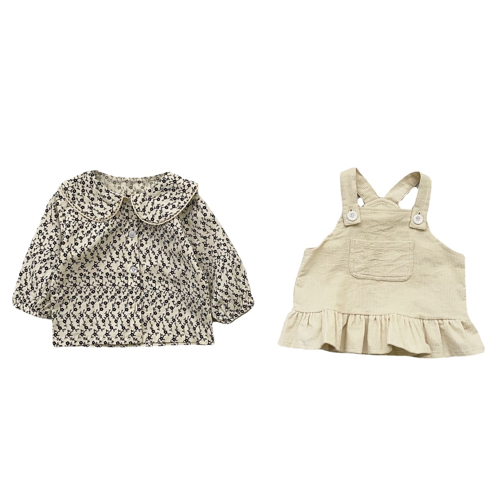 Bộ yếm kèm áo hoa cổ sen bé gái đáng yêu phong cách Hàn quốc