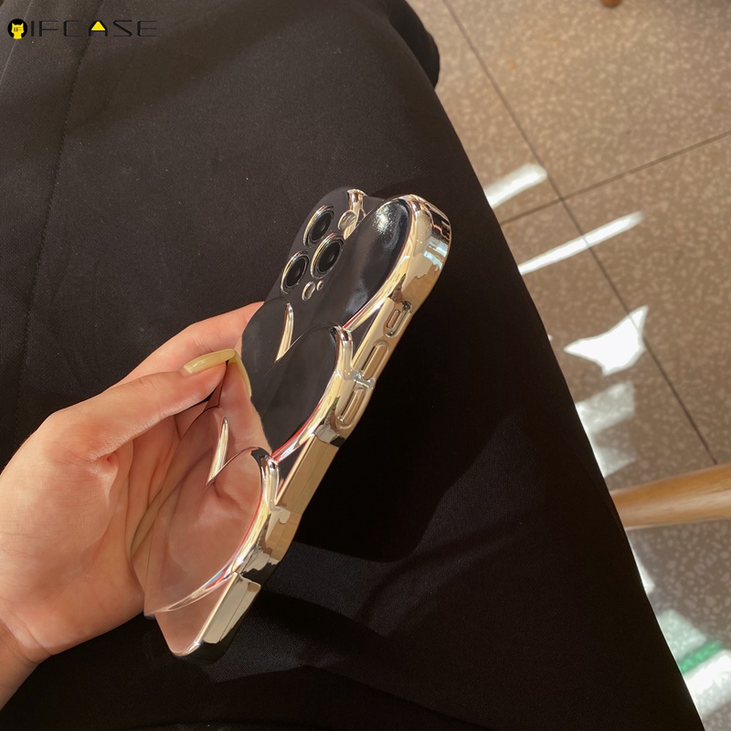 Ốp Điện Thoại Mạ Bạc Chống Sốc Trang Trí Hình Trái Tim 3D Cho iPhone 13 12 Pro Max