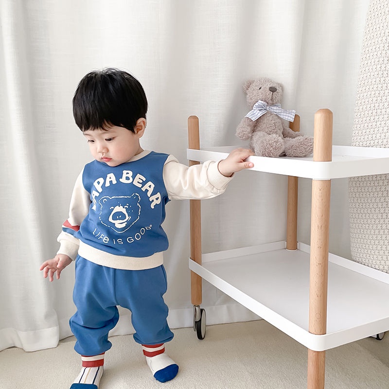 Set Đồ Mùa Thu 2 Món Gồm Áo Thun Tay Dài Cổ Tròn In Chữ Và Quần Dài Cho Bé Trai / Gái