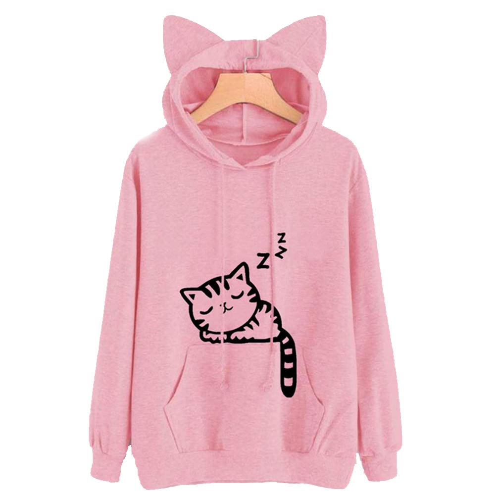 Áo hoodie tay dài thiết kế mũ tai mèo đáng yêu dành cho nữ