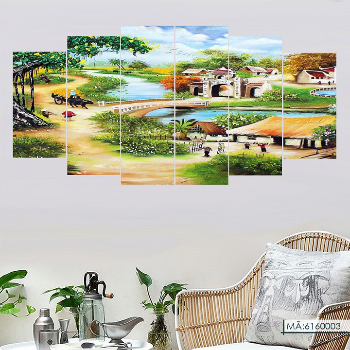 Bộ 6 Tấm Tranh Treo Tường Phong Thủy Cảnh Đồng Quê Trang Trí Nhà Cửa Phòng Khách Ngủ Bếp Ăn Cầu Thang