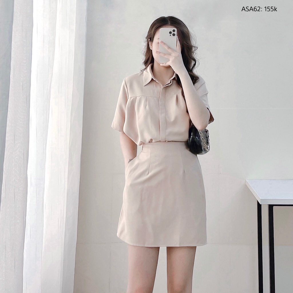 Sét áo sơ mi xếp ly ngực vải thun lạnh cực mềm mịn cao cấp Chibest ASA62