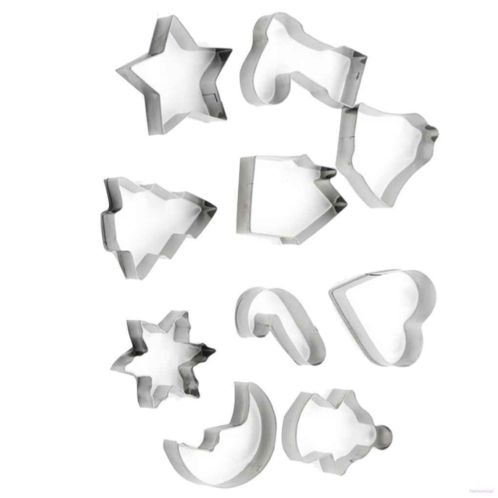 10pcs/set Stainless Steel Christmas Cookie Cutters Xmas Tree Star House Bells Snowflake Baking Cake Biscuit Fondant Mold fashionroad.vn