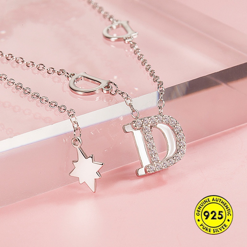 Vòng cổ Mạ Bạc 925 Mặt Chữ D Đính Đá Phối Tua Rua Thời Trang Cho Nữ