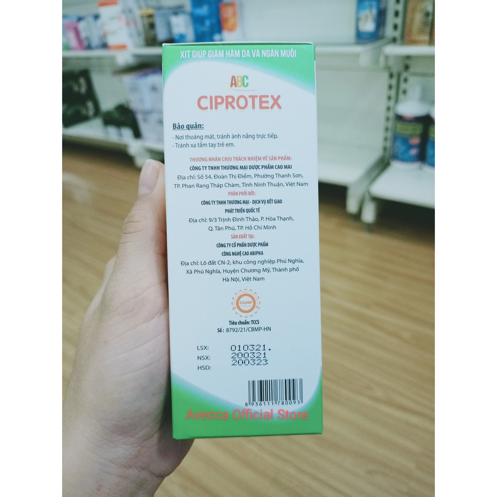 Xịt Giảm Hăm,Mẩn Ngứa, Làm Dịu,Dưỡng Da, Chống Muỗi Tác dụng 2 trong 1 ABC Ciprotex 50ml