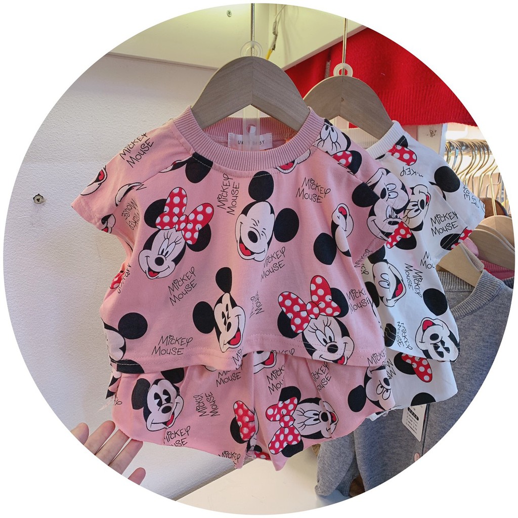 Bộ In Hình Mickey Bé Gái Chất Cotton 4 Chiều Cao Cấp