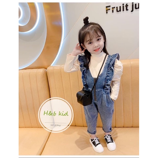 set thun tay dài yếm jean bé gái