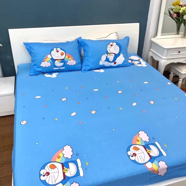 Bộ chăn ga vỏ gối Đôraemon chất liệu cotton magic nhập