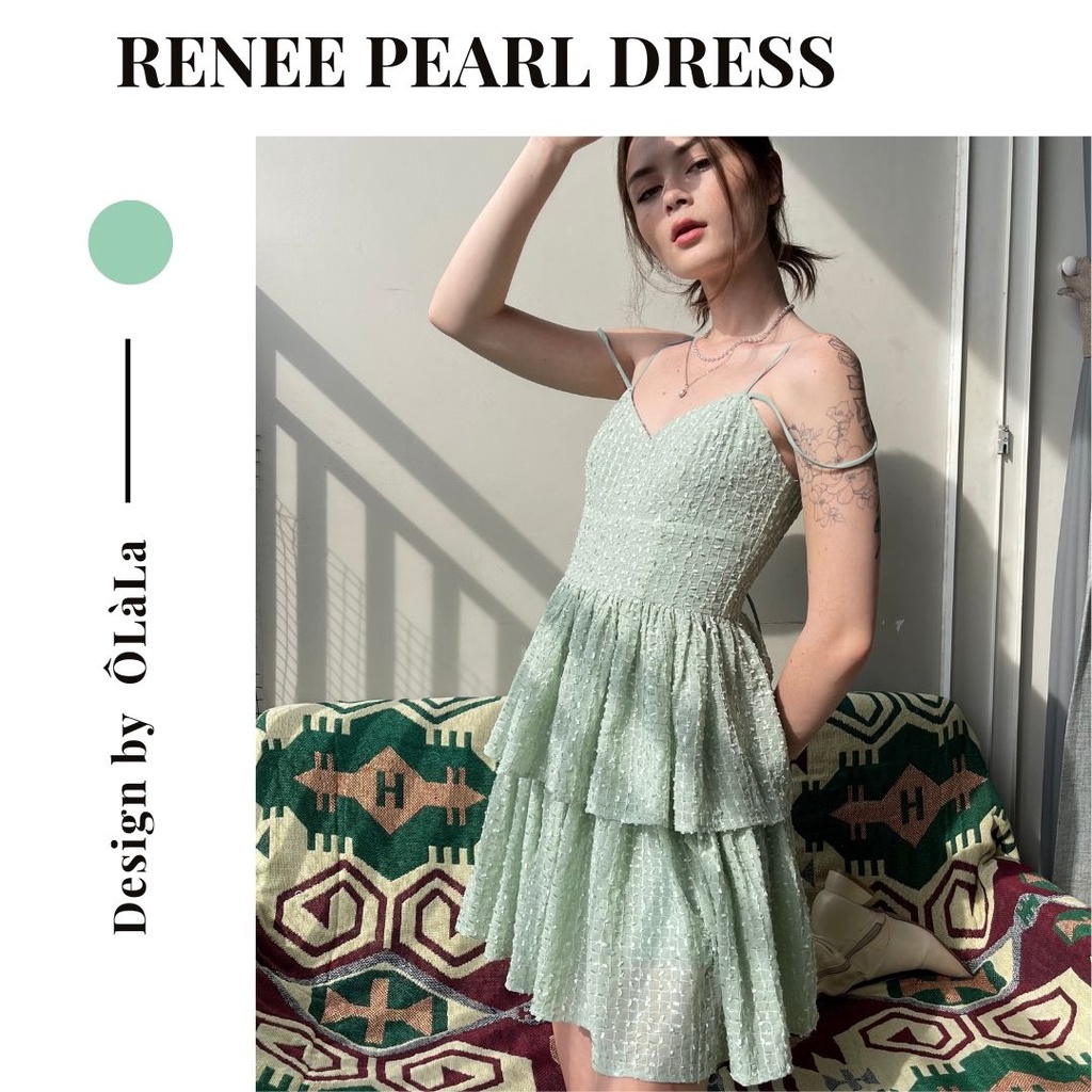 OLALASTUDIO đầm dây xanh mint cúp ngực 2 tầng Renee