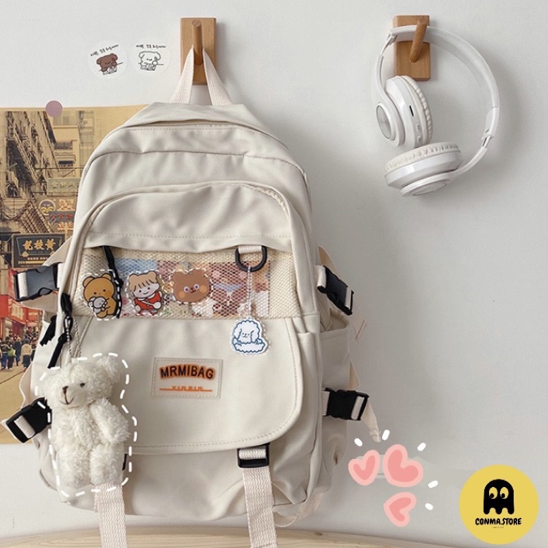 Balo đi học ulzzang siêu xinh MrMi bag Ver 2  HÀNG CÓ SẴN  2 màu đen-trắng