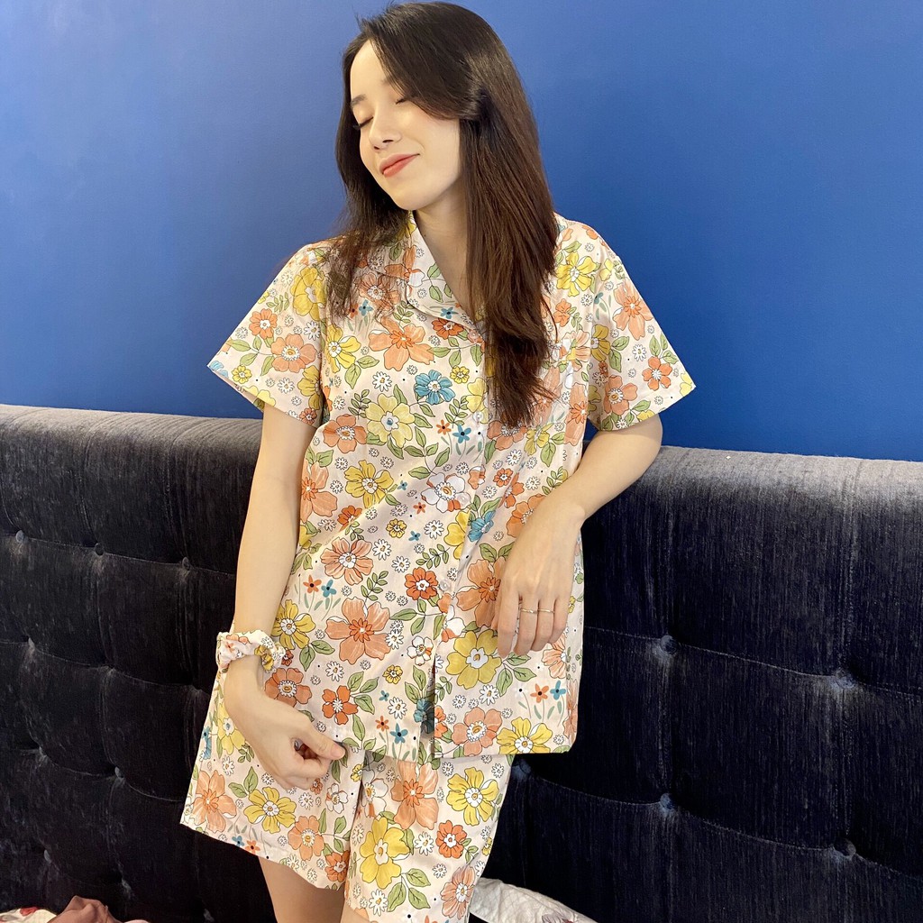 [FREESHIP] Bộ ngủ pijama - chất thô họa tiết hoa nhiều màu
