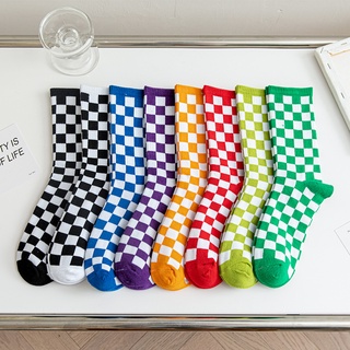 Tất caro cao cổ hot trend vớ cotton hoạ tiết kẻ ô SIB101