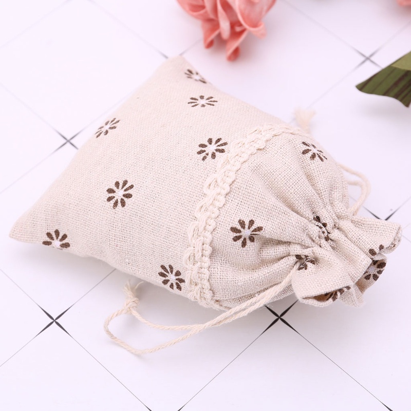 Túi Dây Rút Vải Lanh Cotton Đựng Kẹo Trang Sức Họa Tiết Giáng Sinh Giá Đỡ