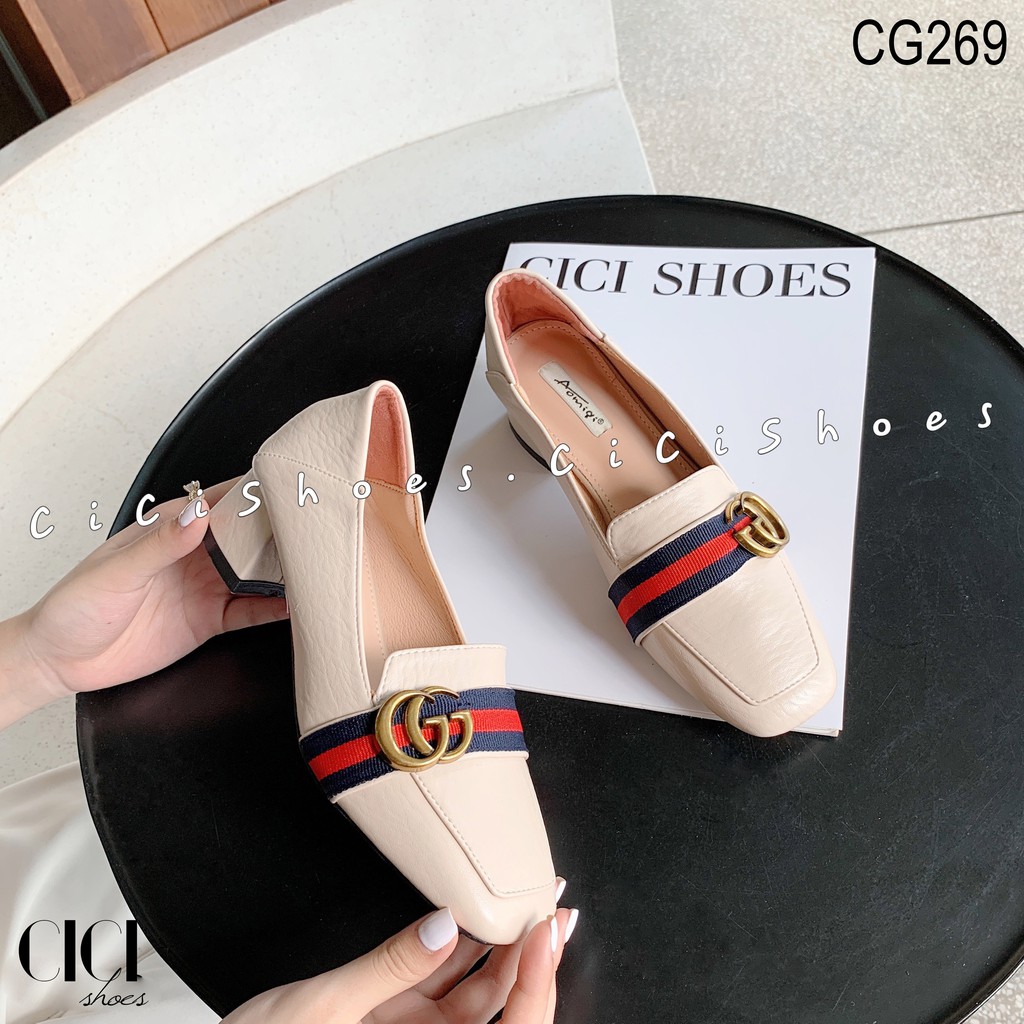 Giày cao gót nữ CiCi Shoes 5cm, giầy gót chéo đai xanh đỏ - CG269