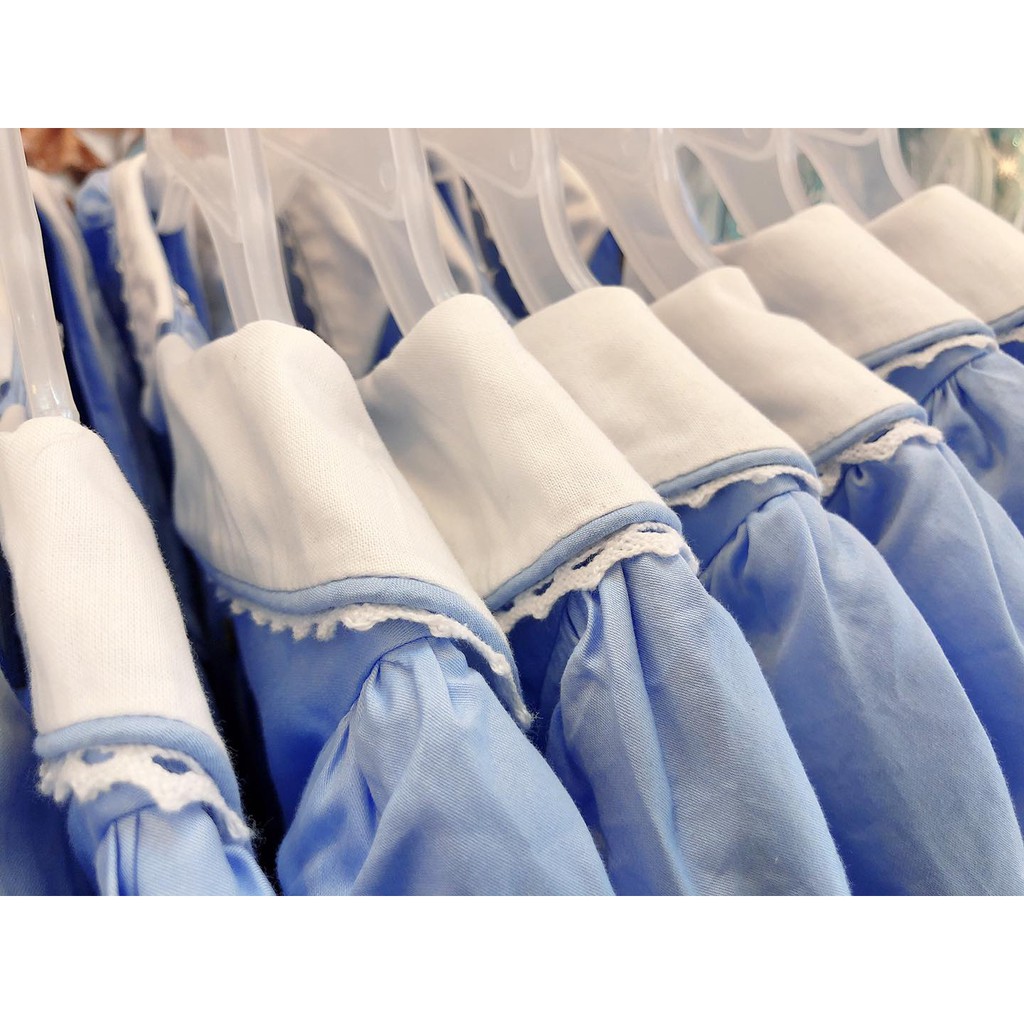 Váy smock xanh cổ trắng tay sen