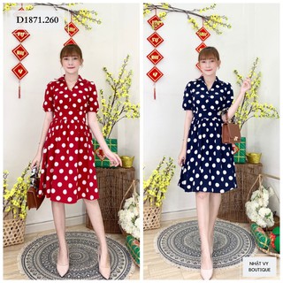 Đầm Nữ NHẬT VY Chấm Bi Cúc Bọc Chít Eo Công Sở Chất  Lụa Bi - NHATVY D1871