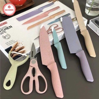 Bộ Dao Bếp Lúa Mạch 6 Món Kháng Khuẩn Nhiều Màu Sắc, Siêu Sắc Bén - MS LD201