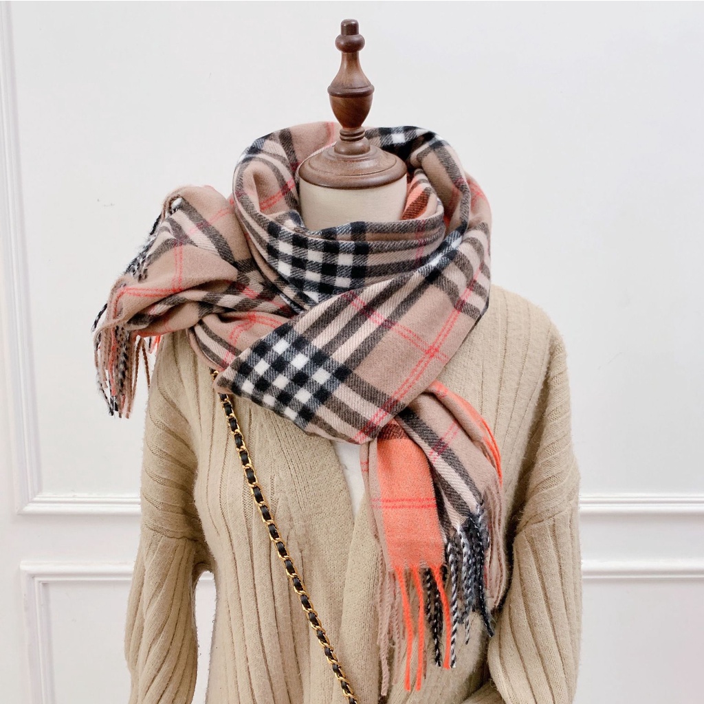 Zl Khăn Quàng Cổ cashmere Họa Tiết Kẻ Ô Chim Thời Trang Thu Đông Hàn Quốc Dành Cho Bạn Nữ