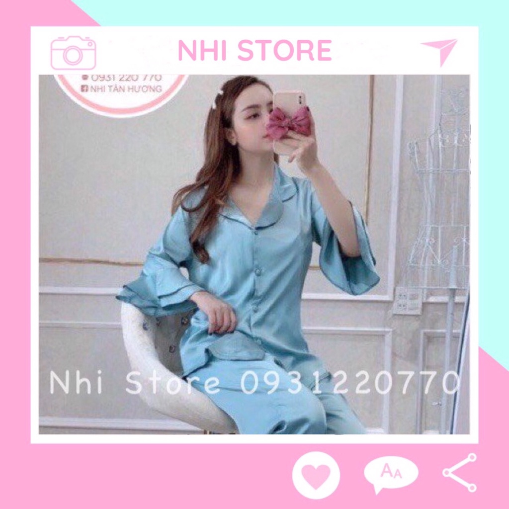 [FREESHIP 50K] Bộ Mặc Nhà Nhistore Pijama Quần Dài Tay Lửng Phối Bèo Lụa Latin Cao Cấp  Freesize Dưới 57kg