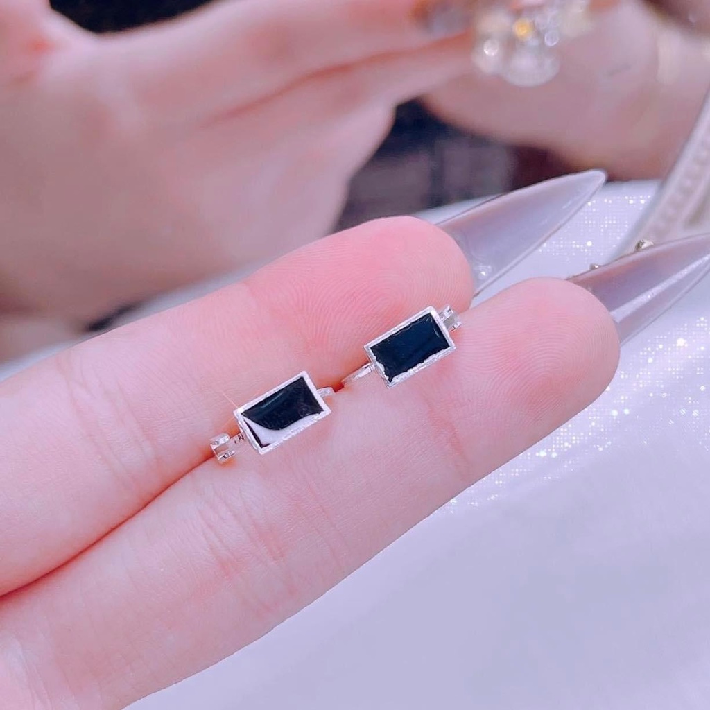 Bông tai khóa tròn sơn đen các hình xinh xắn chuẩn bạc Mainomi Shop Bạc Xinh