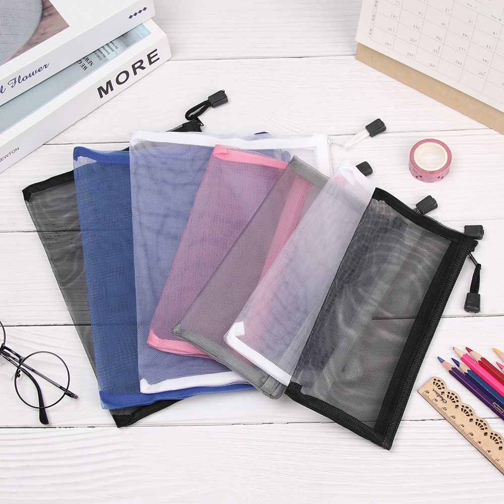 1 Túi Lưới Nylon Màu Trơn Dạng Lưới Đựng Bút/Mỹ Phẩm/Mỹ Phẩm Thời Trang