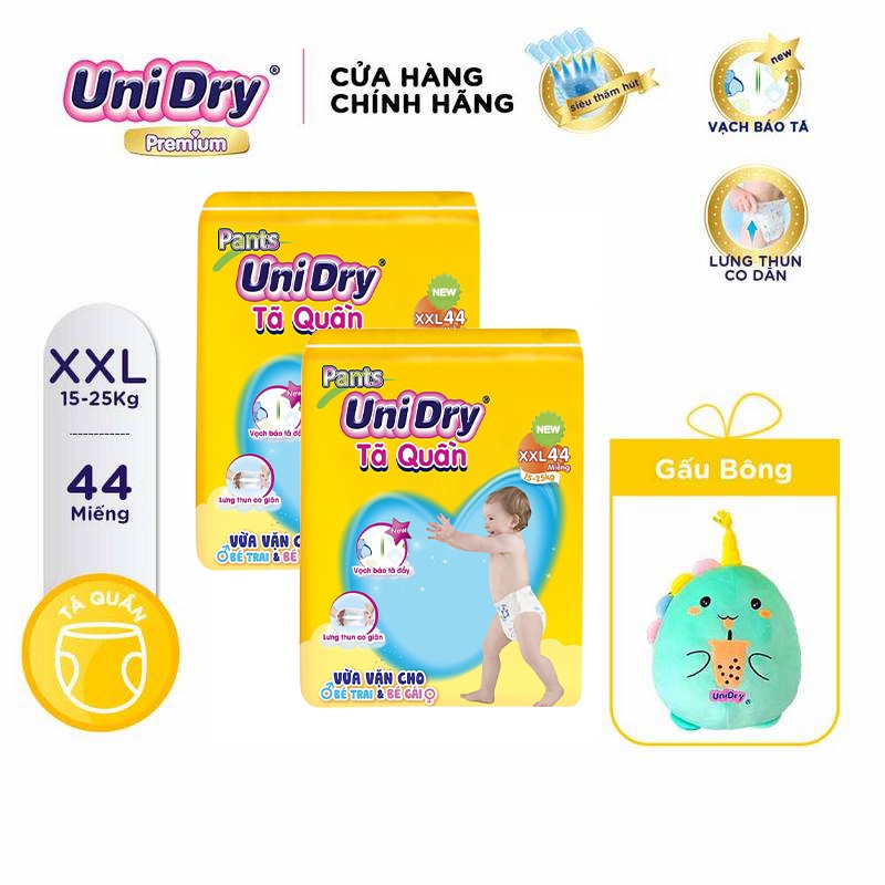 [Tặng 01 thú bông 40cm] Combo 2 Tã Quần UniDry Gói Jumbo Size M60-L54-XL48-XXL44