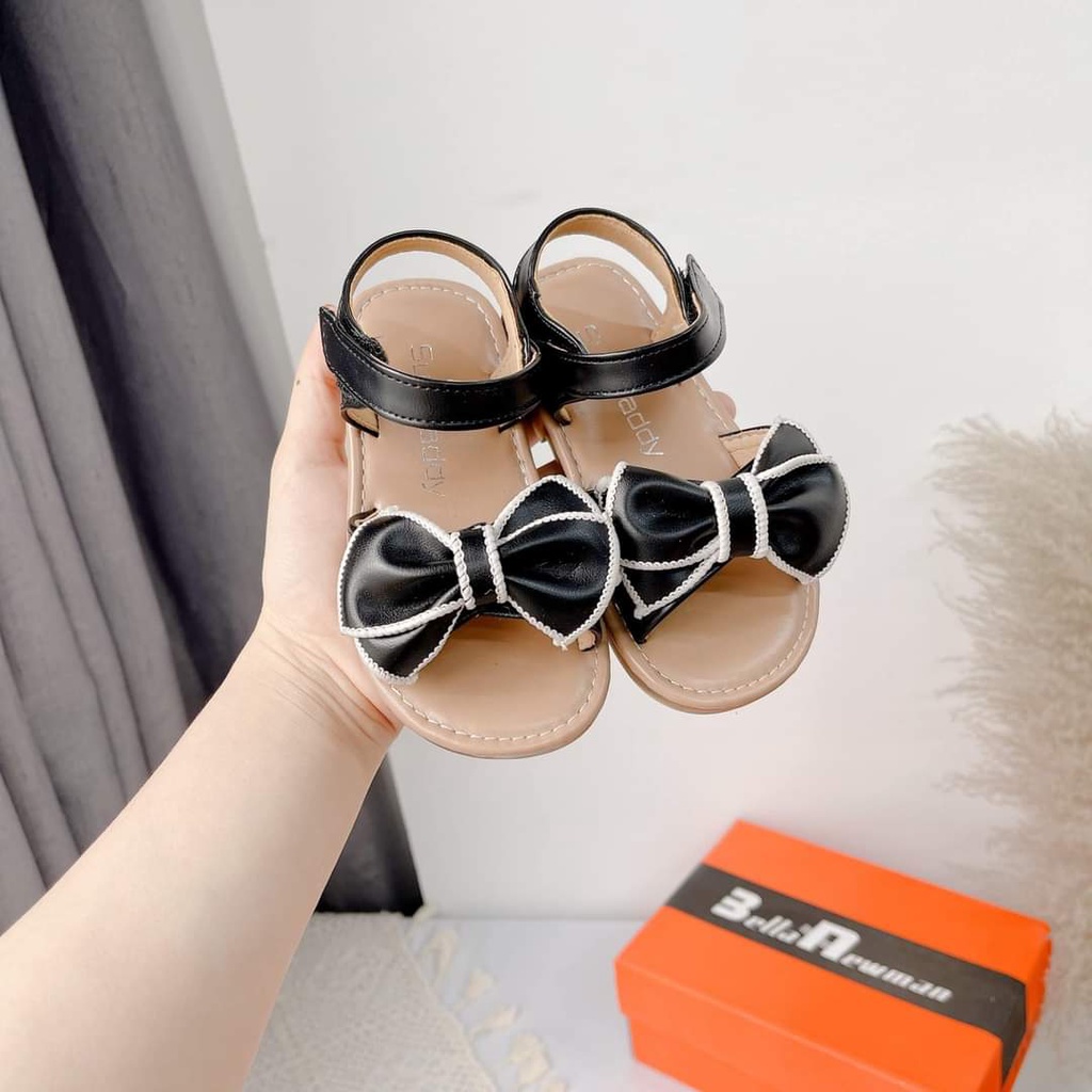 Dép sandal cho bé gái, Dép quai hậu phối Nơ bé gái viền thêu cực điệu chất da mềm kiểu dáng Hàn Quốc mới nhất M63