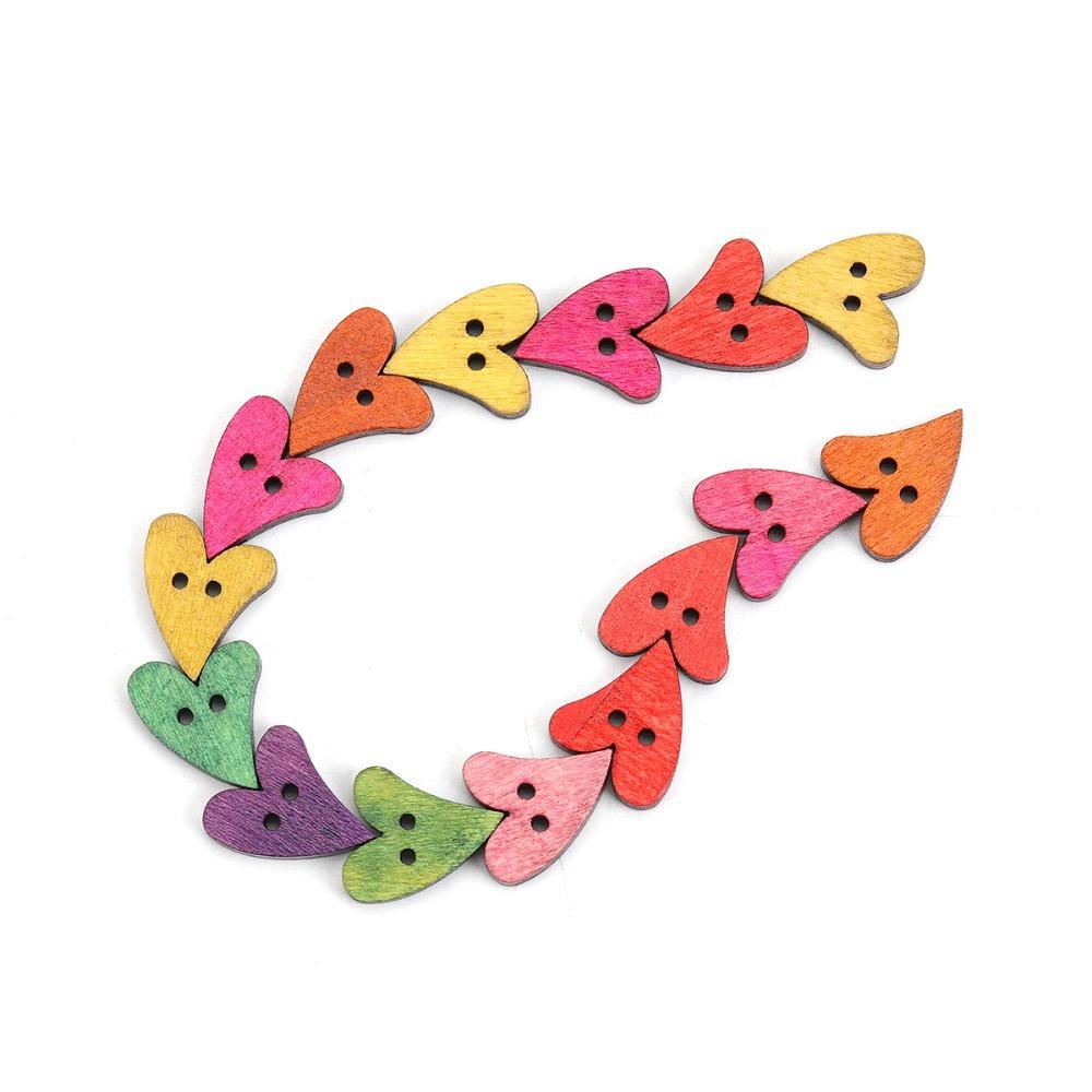 Set 100 Nút Gỗ Hình Trái Tim Nhiều Màu