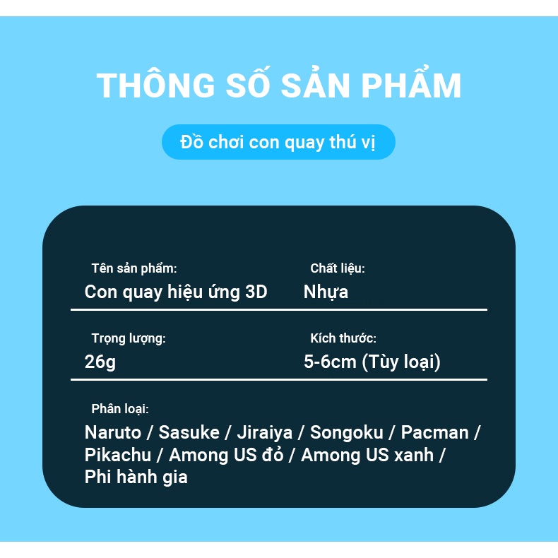 Đồ chơi con quay hiệu ứng hoạt ảnh 3D đẹp mắt, chất liệu nhựa an toàn bảo vệ môi trường, thiết kế hình ảnh hoạt hình