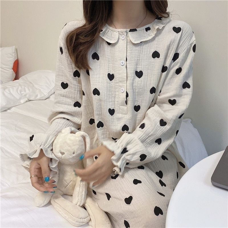 Đầm ngủ dáng rộng dài vừa phải thời trang xuân thu phong cách hàn quốc