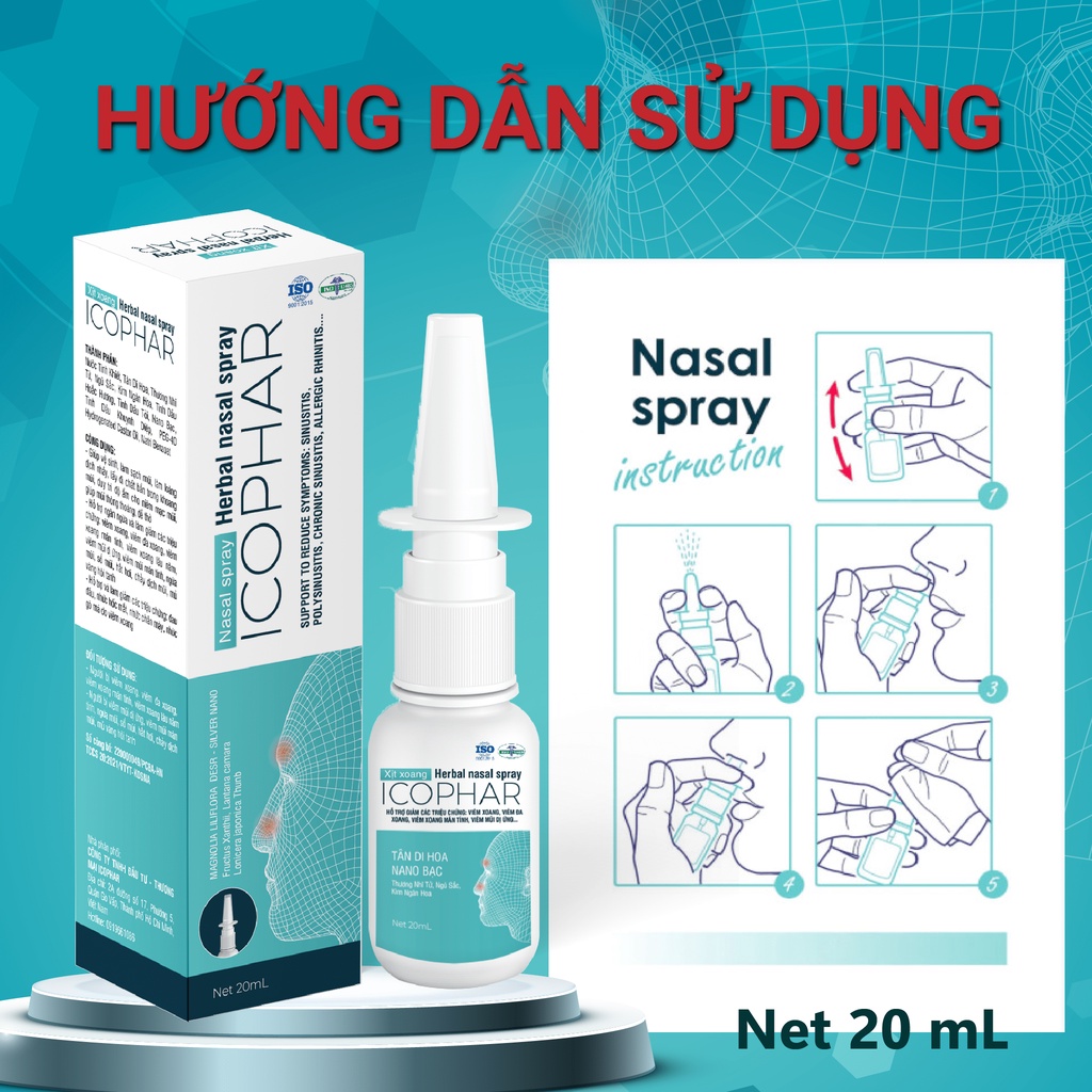 Xịt xoang Herbal Nasal Spray ICOPHAR - 20mL - Ngăn ngừa, giảm các triệu chứng viêm xoang, làm sạch khoang mũi, dễ thở