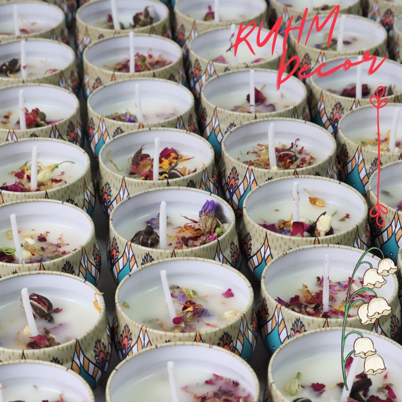 Nến thơm hoa khô thiên nhiên làm từ sáp đậu nành thanh lọc không khí khử mùi hôi decor trang trí nhà cửa spa homestay