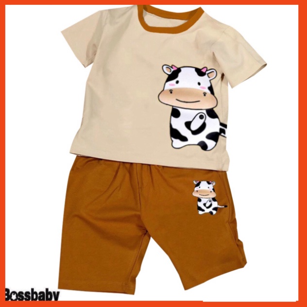 ( Chuyên sỉ lẻ Quần áo trẻ em ) Combo 3 Bộ đồ bé trai hinh in bò sữa siêu dễ thuong cho bé từ 6kg đến 29kg.BDBT40.