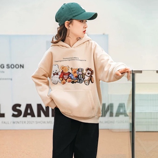 Áo hoodie bé gái Con Xinh phom rộng nỉ hình in NHIỀU CHÚ GẤU,thời trang thu đông dành cho trẻ em từ 4 đến 10 tuổi