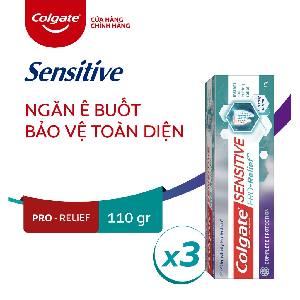 [Mã FMCGMALL -8% đơn 250k] Bộ 3 Kem Đánh Răng Colgate Sensitive Pro Relief ngăn ê buốt và bảo vệ toàn diện 110g/hộp