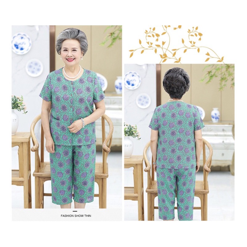 Đồ Bộ Trung Niên quần lửng chất lanh lụa có size tới 75kg (có ảnh chất vải)