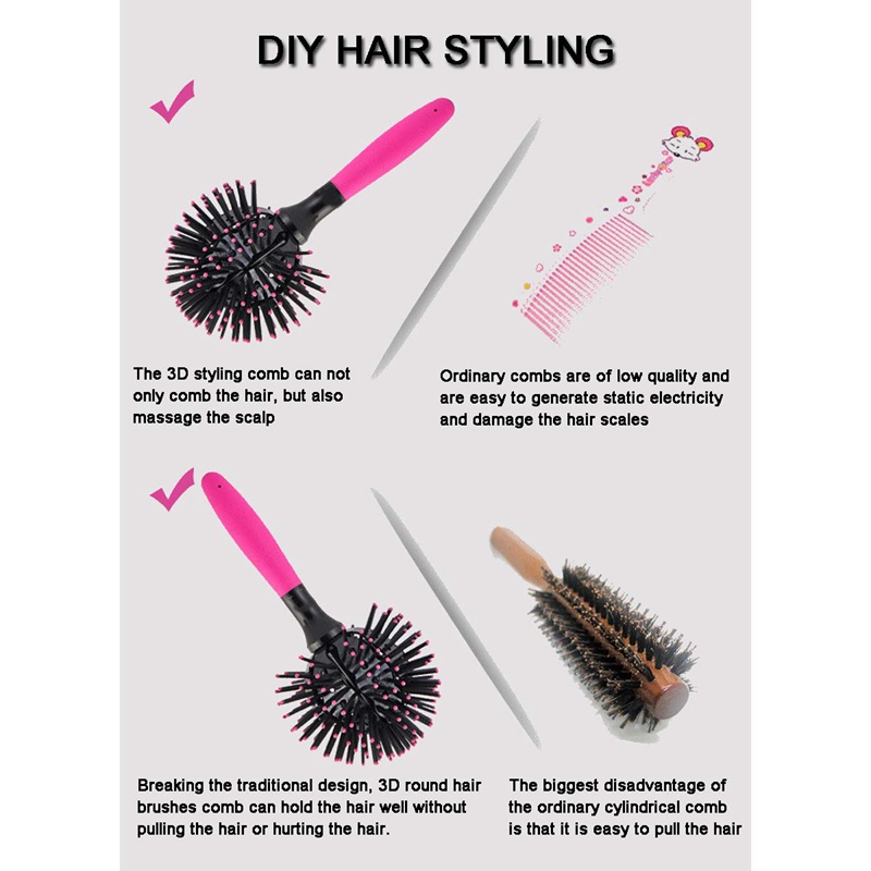 Lược Tròn 3D 360 Độ Tạo Kiểu Tóc Chống Nhiệt