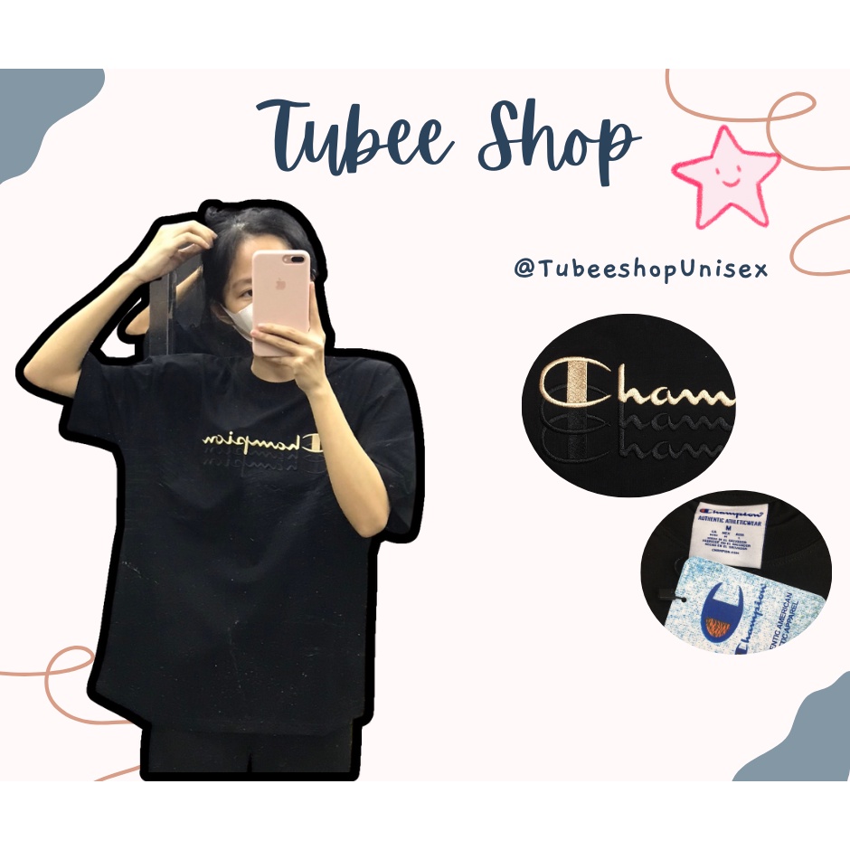 Áo thun Champion chữ thêu 3 line Tubee shop nam nữ