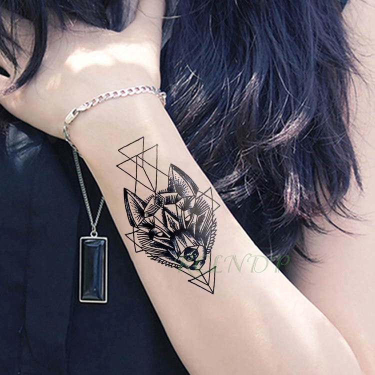 2 pcs Waterproof Temporary Tattoo Stickers Wolf Dog head fake Tatto Geometric animal Flash Tatoo Hand Back Foot