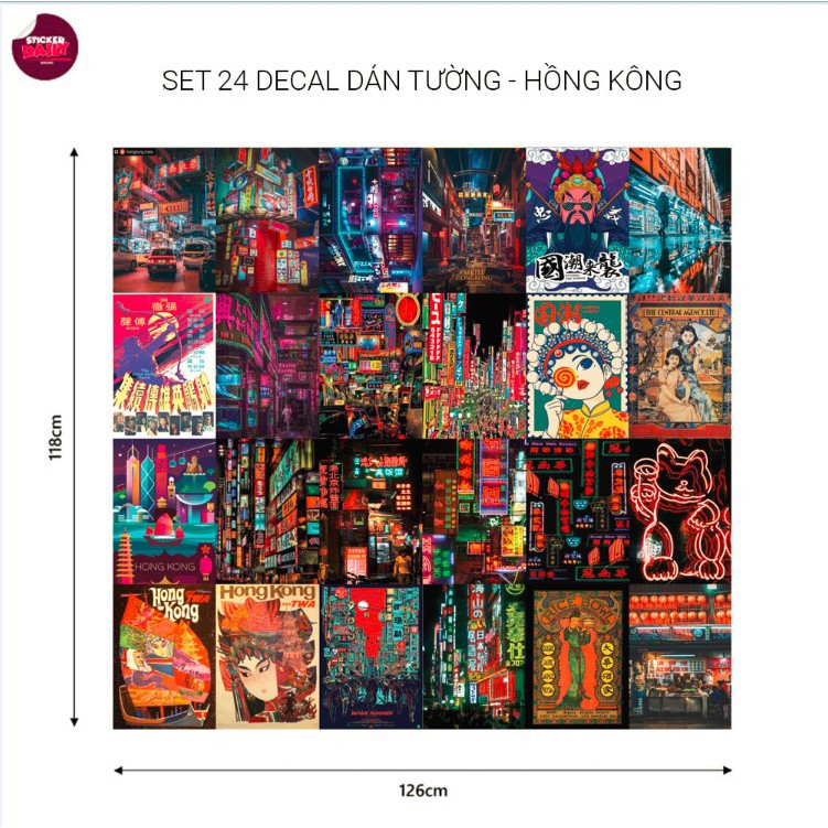 Set 24 Decal dán tường - Hong Kong