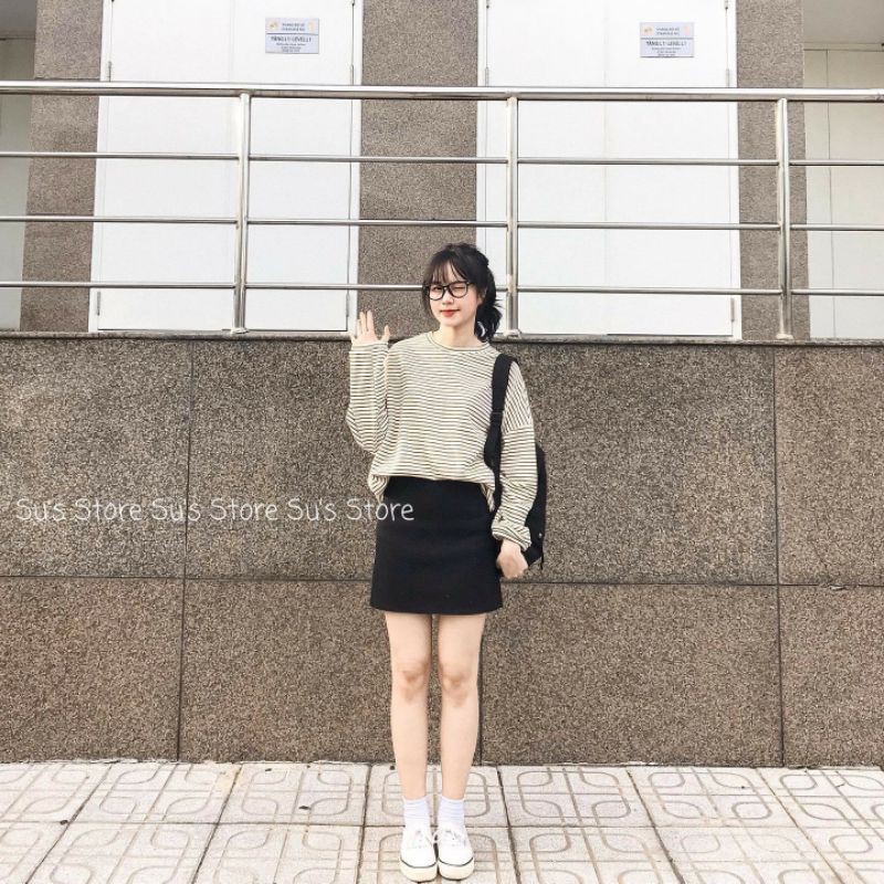 áo len kẻ nhỏ nữ fom rộng ulzzang