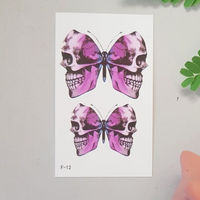 Hình xăm bướm cánh đầu lâu f12. Xăm dán tatoo mini tạm thời, size &lt;10x6cm