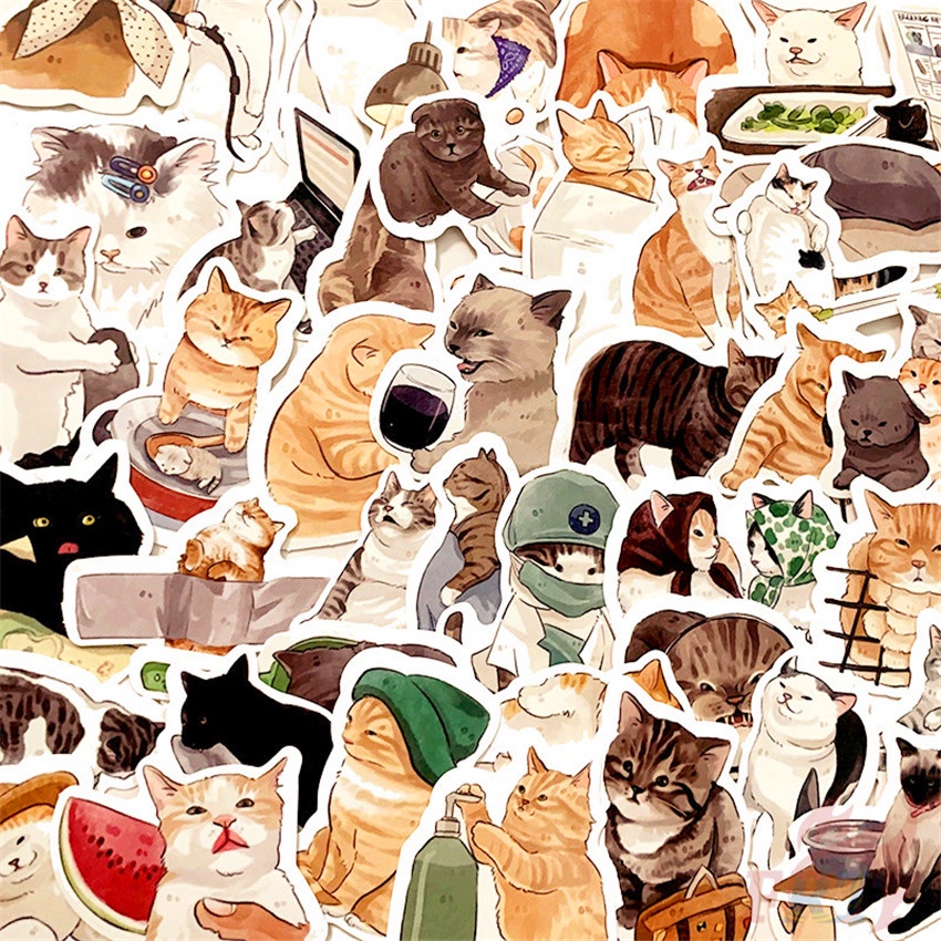 ❉ Kawaii Kittens Series 02 Cats Pets Stickers ❉ 52Pcs/Set DIY Fashion Luggage Laptop Skateboard Decals Doodle Stickers