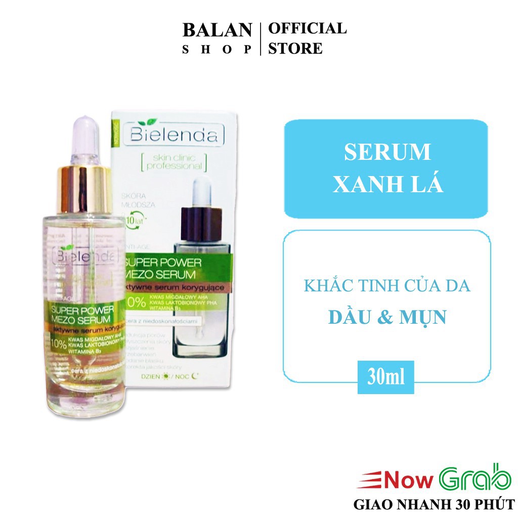 Serum Bielenda Xanh Lá Giúp Mờ Thâm Mụn,Phục Hồi Da Mụn, Làm Mịn Da Mụn Super Power Mezo 10% Almond Acid