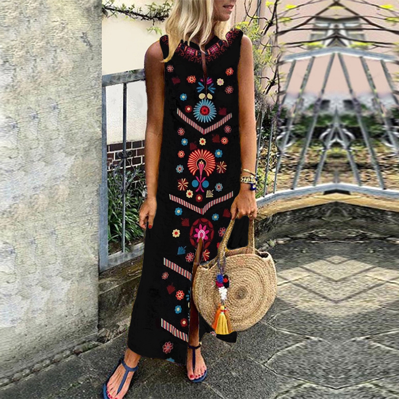 Đầm sát nách ZANZEA dáng dài size lớn in họa tiết dân tộc Boho | BigBuy360 - bigbuy360.vn