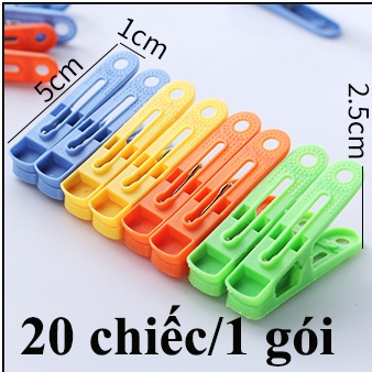 Vỉ 20 cái Móc Kẹp Treo quần áo nhựa - Kẹp phơi quần áo, phơi đồ
