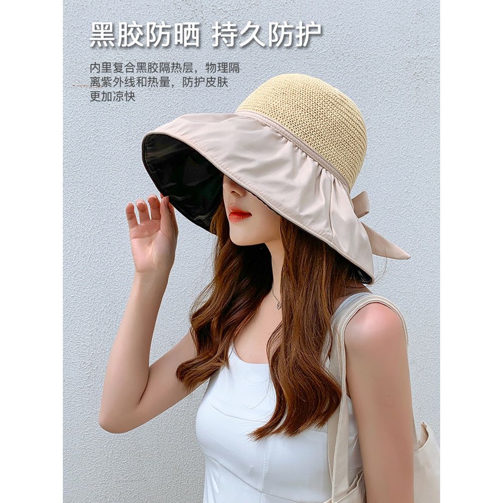 Mũ Tai Bèo Vành Rộng Hở Chóp Màu Đen Chống Tia UV Thời Trang Mùa Hè Cho Nữ